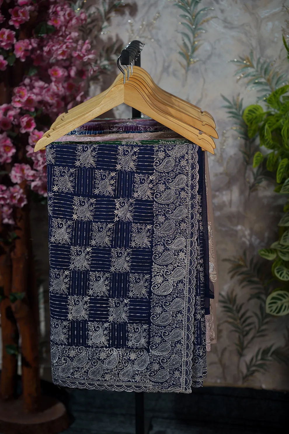 NavyBlue Premium Soft Chiffon Georgette Top Notch Quality Stone Work Party Wear Saree